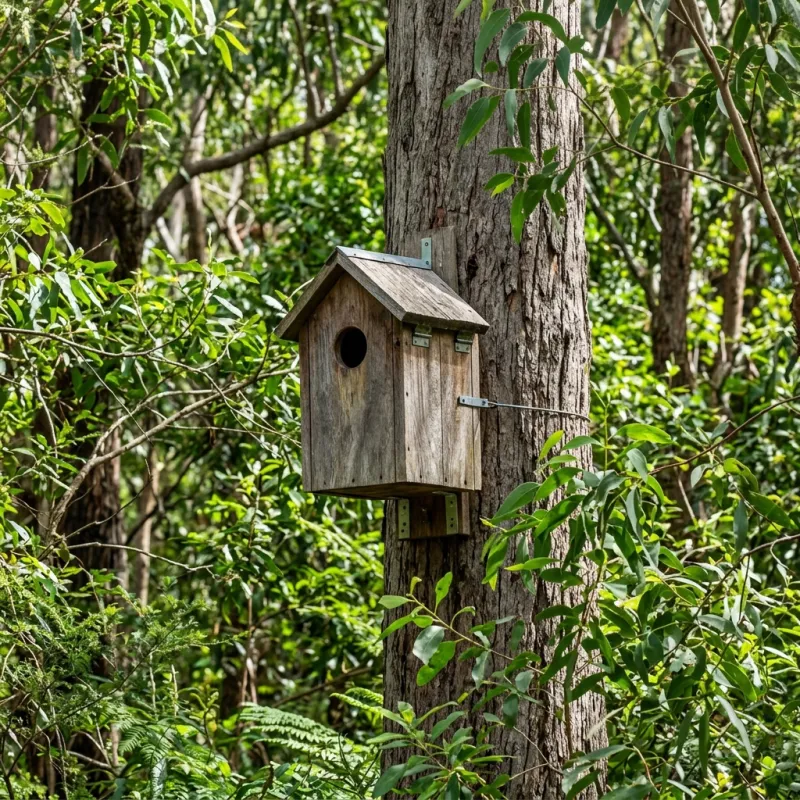 Animal nesting box installed as a humane alternative to a Auburn roof cavity