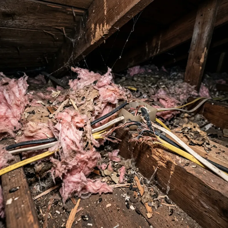 Contaminated ceiling insulation being assessed in a Auburn roof space