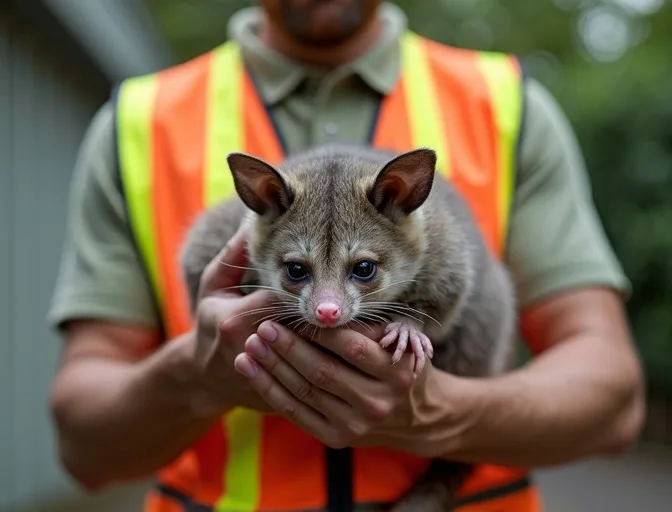 Animal handler safely recovering a deceased possum in Auburn